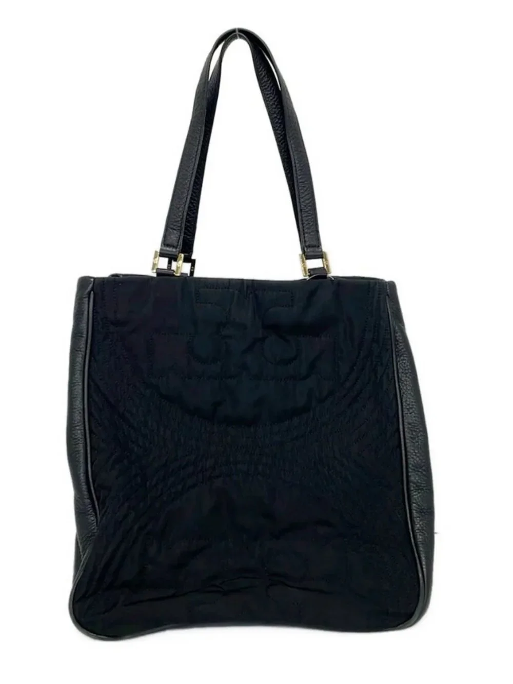 TORY BURCH Black Nylon Leather Tote Bag